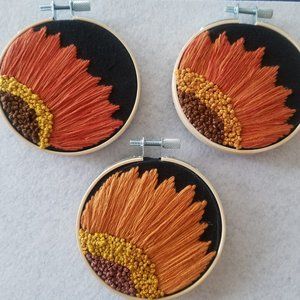 Finished Set of 3 Sunflowers Hand Embroidered! Perfect for Fall!!